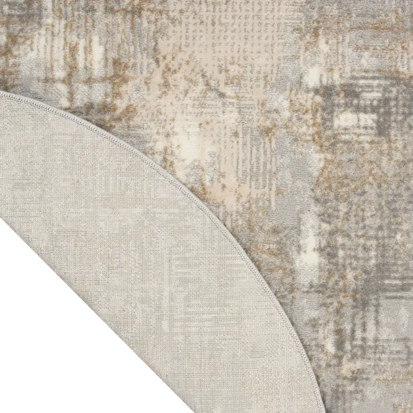 4' Gray Abstract Power Loom Round Rug Photo 9