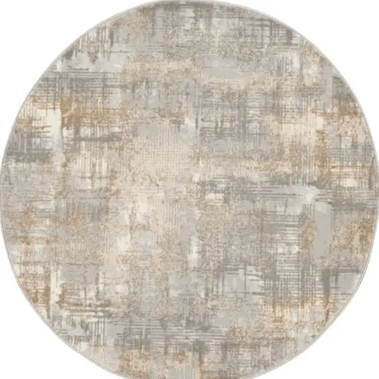 4' Gray Abstract Power Loom Round Rug Photo 2