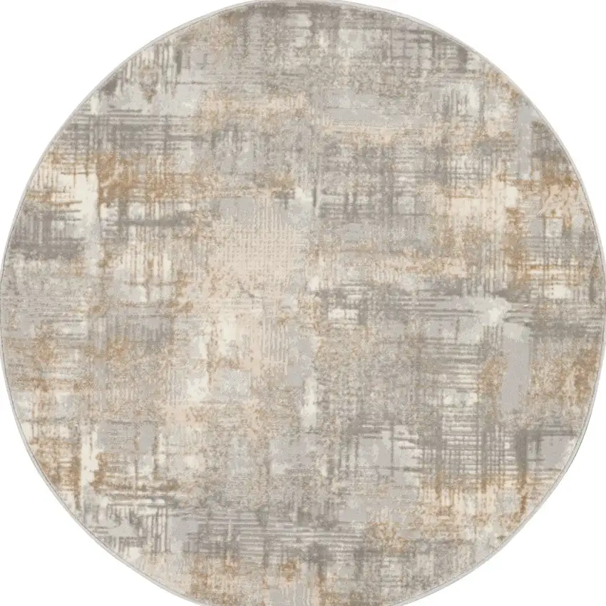 4' Gray Abstract Power Loom Round Rug Photo 2