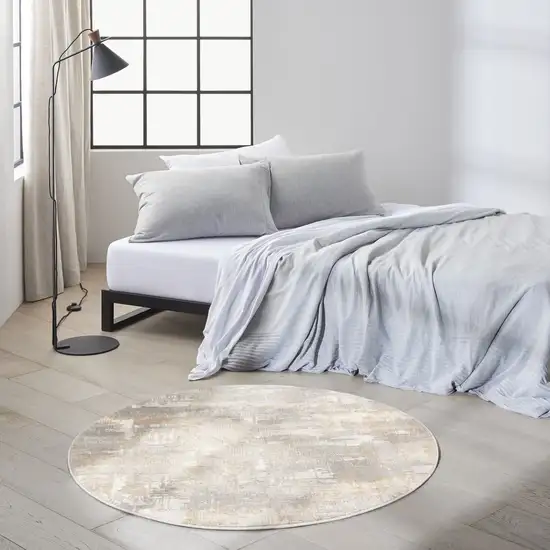 4' Gray Abstract Power Loom Round Rug Photo 6