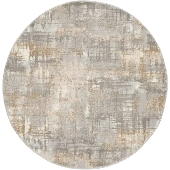 4' Gray Abstract Power Loom Round Rug Photo 4