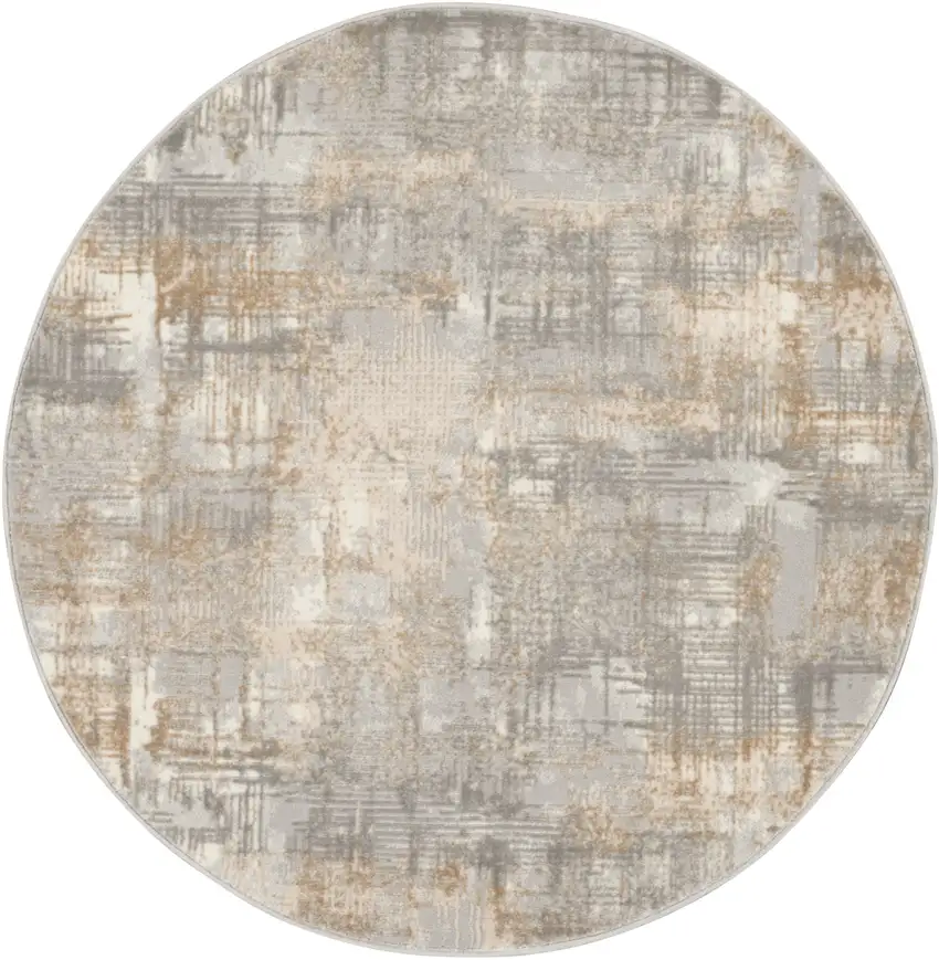 4' Gray Abstract Power Loom Round Rug Photo 4