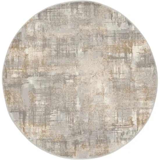 4' Gray Abstract Power Loom Round Rug Photo 3