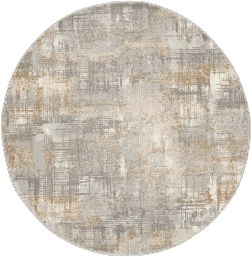 4' Gray Abstract Power Loom Round Rug Photo 3