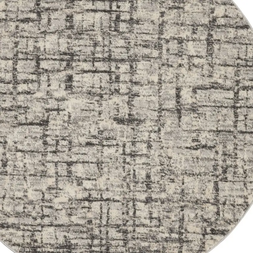 4' Gray Abstract Power Loom Round Rug Photo 7