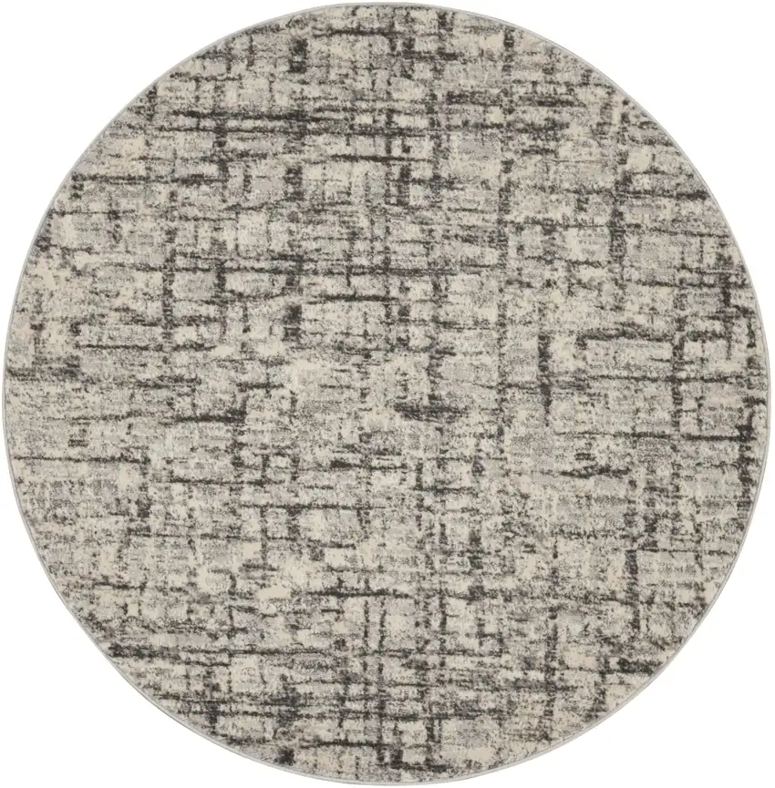 4' Gray Abstract Power Loom Round Rug Photo 2