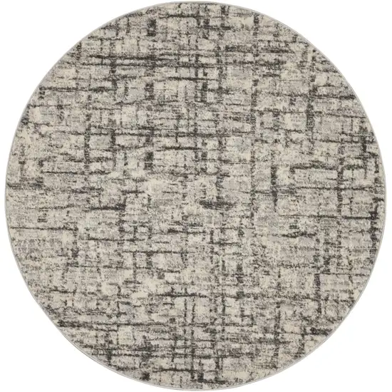 4' Gray Abstract Power Loom Round Rug Photo 2