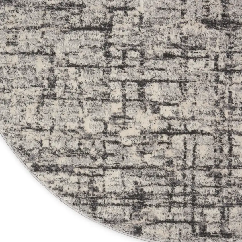 4' Gray Abstract Power Loom Round Rug Photo 8