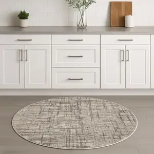 Photo of 4' Gray Abstract Power Loom Round Rug