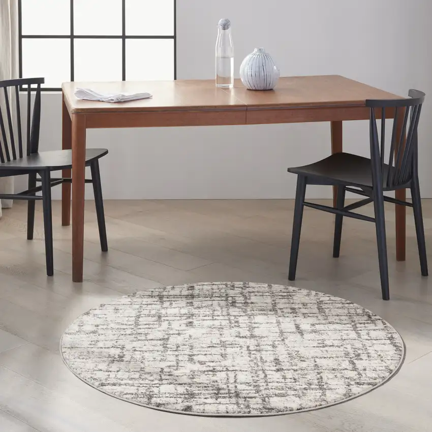 4' Gray Abstract Power Loom Round Rug Photo 6