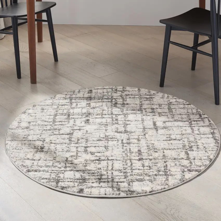 4' Gray Abstract Power Loom Round Rug Photo 5