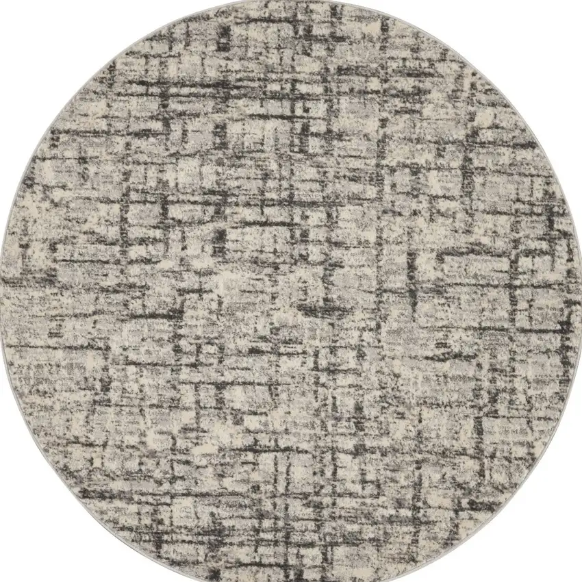 4' Gray Abstract Power Loom Round Rug Photo 3