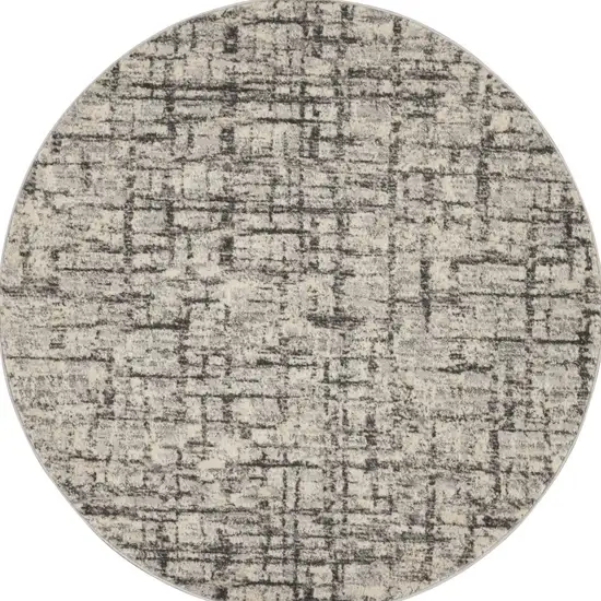 4' Gray Abstract Power Loom Round Rug Photo 3