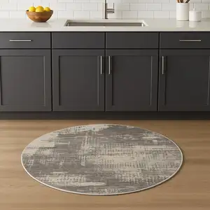 Photo of 4' Gray Abstract Power Loom Round Rug