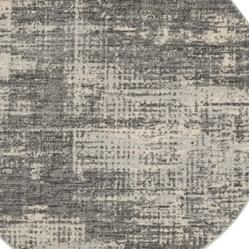 4' Gray Abstract Power Loom Round Rug Photo 3