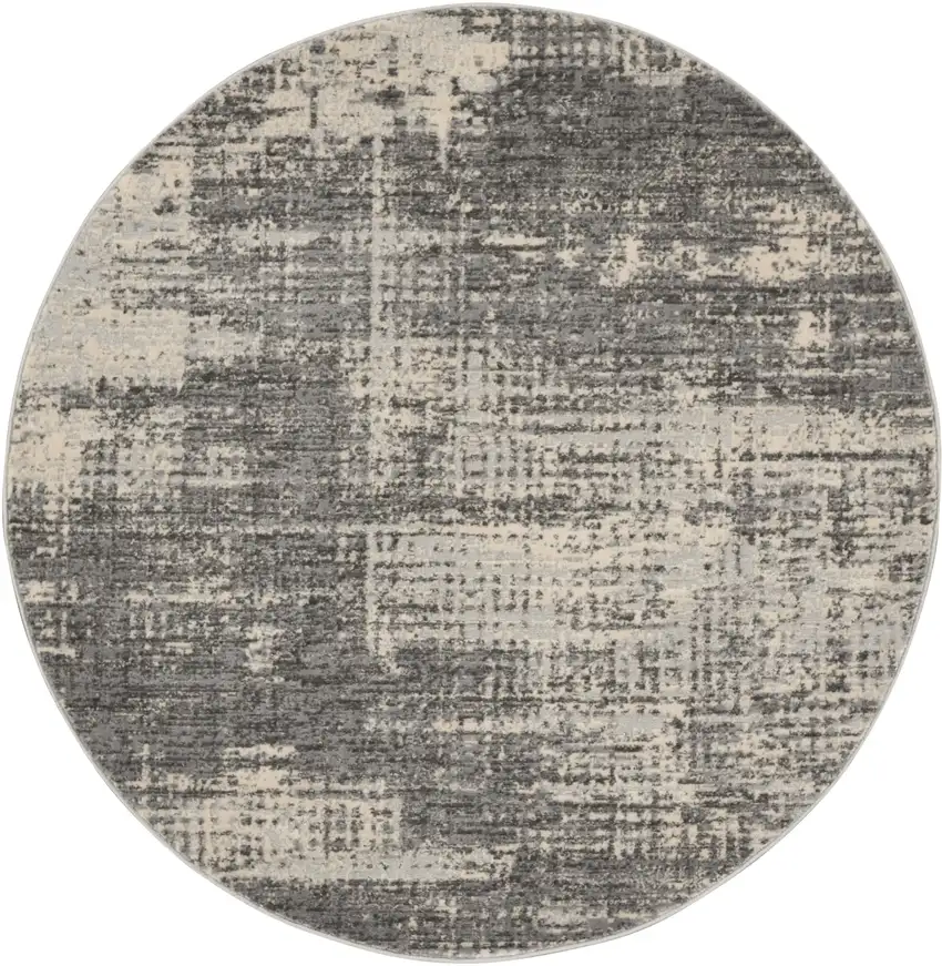 4' Gray Abstract Power Loom Round Rug Photo 2