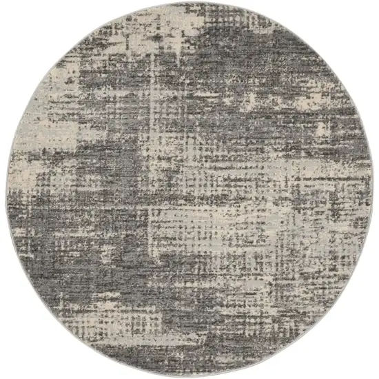 4' Gray Abstract Power Loom Round Rug Photo 2