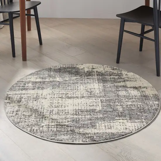 4' Gray Abstract Power Loom Round Rug Photo 6