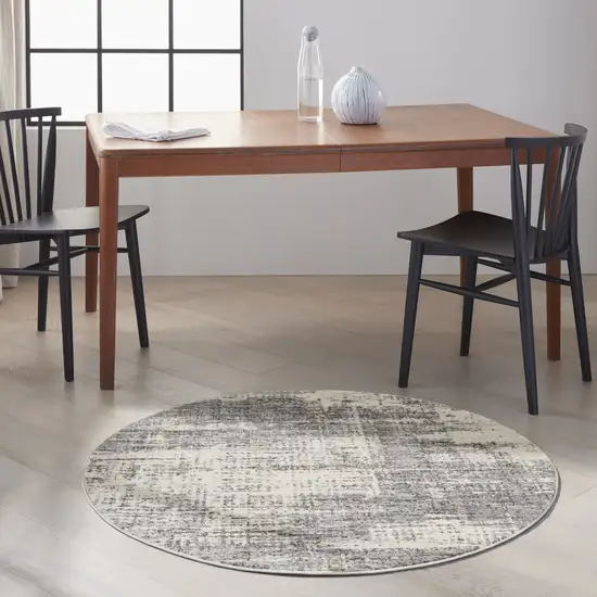 4' Gray Abstract Power Loom Round Rug Photo 5