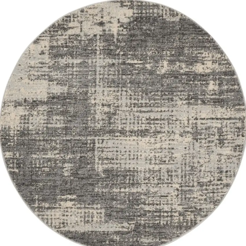 4' Gray Abstract Power Loom Round Rug Photo 4