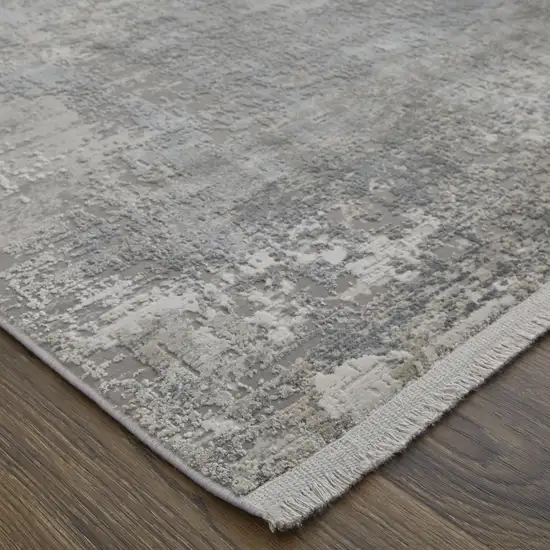 10' Gray Abstract Power Loom Runner Rug With Fringe Photo 9