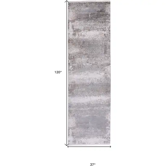 10' Gray Abstract Power Loom Runner Rug With Fringe Photo 3