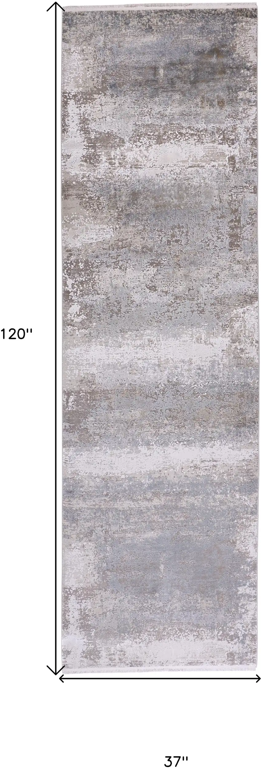 10' Gray Abstract Power Loom Runner Rug With Fringe Photo 3