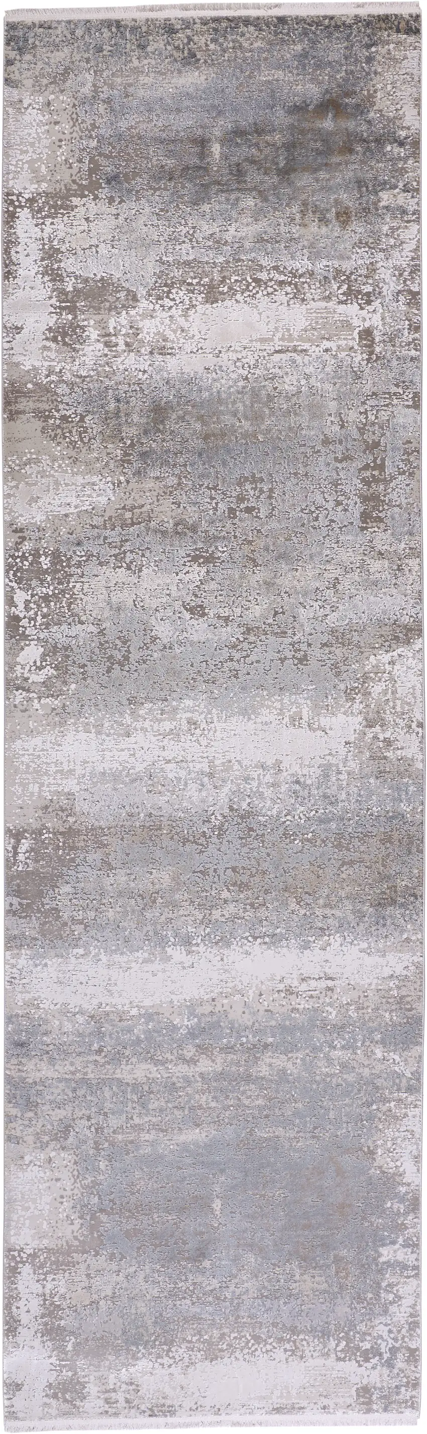 10' Gray Abstract Power Loom Runner Rug With Fringe Photo 2