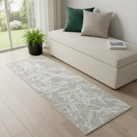 7' Gray Abstract Power Loom Runner Rug Photo 1