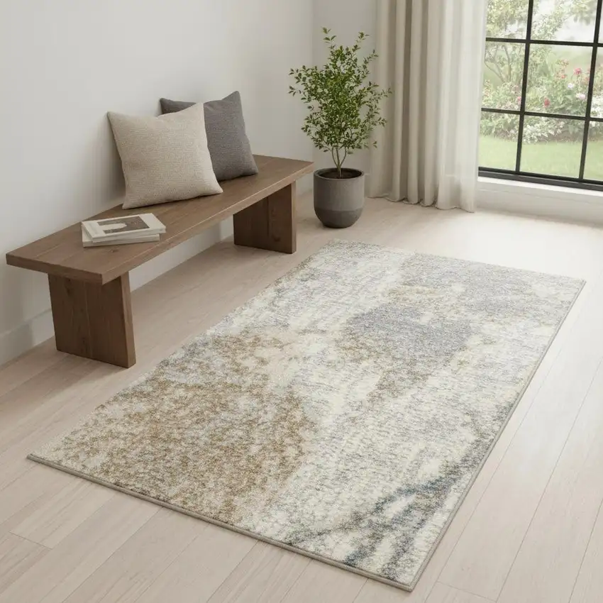 7' Gray Abstract Power Loom Runner Rug Photo 1