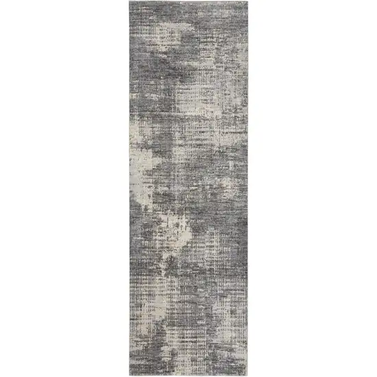 7' Gray Abstract Power Loom Runner Rug Photo 5