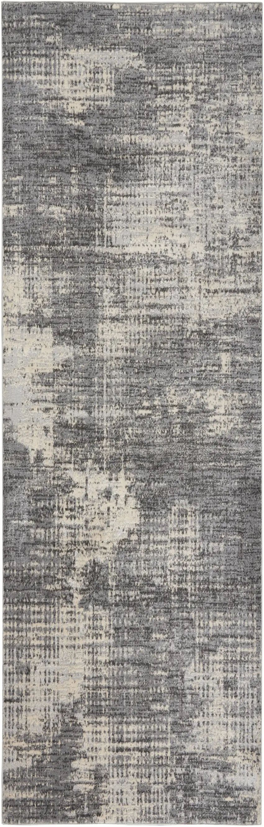 7' Gray Abstract Power Loom Runner Rug Photo 5