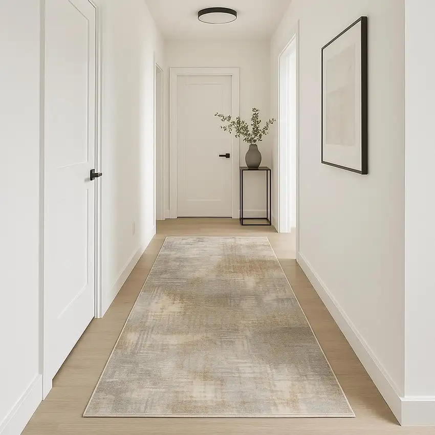 10' Gray Abstract Power Loom Runner Rug Photo 1