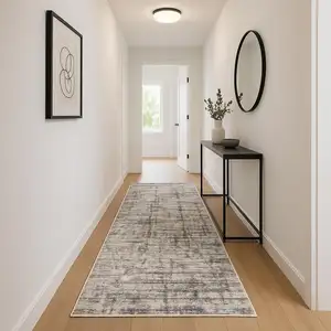 Photo of 10' Gray Abstract Power Loom Runner Rug