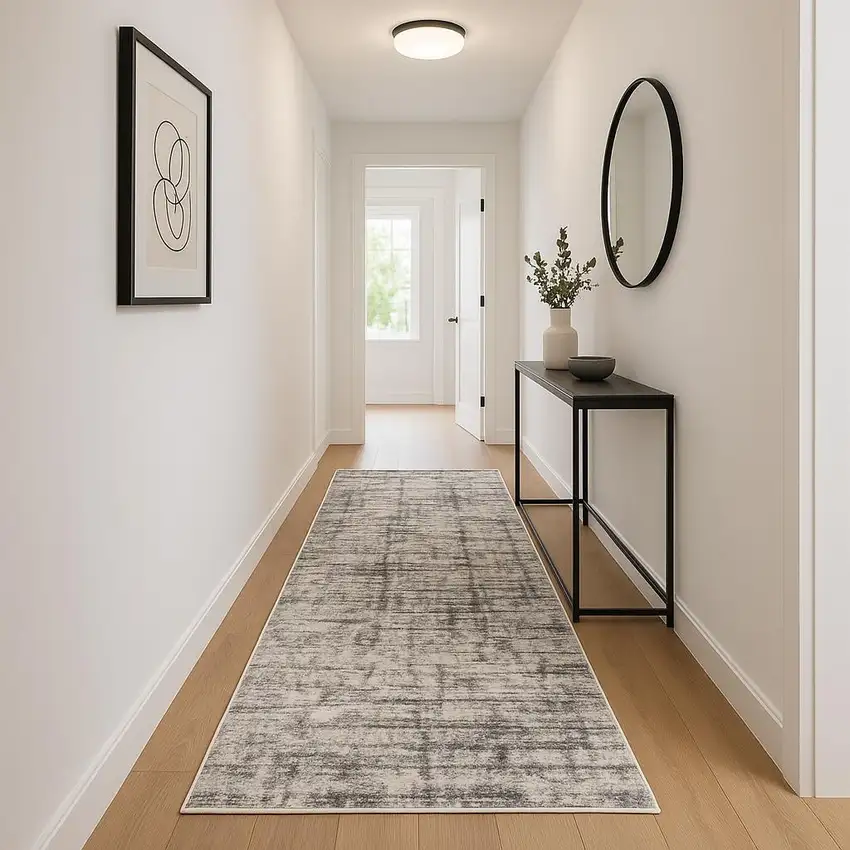 10' Gray Abstract Power Loom Runner Rug Photo 1
