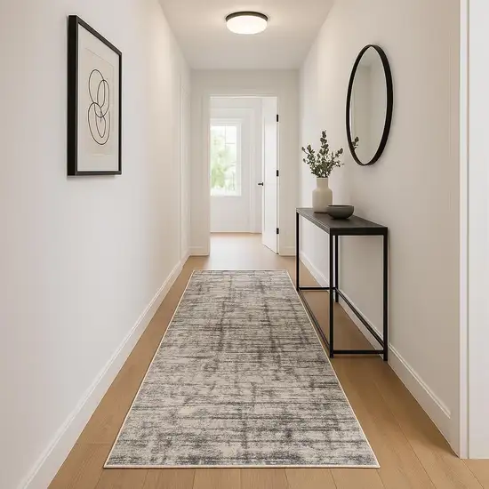 10' Gray Abstract Power Loom Runner Rug Photo 1