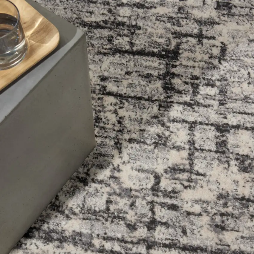 10' Gray Abstract Power Loom Runner Rug Photo 9