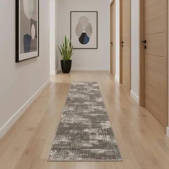 10' Gray Abstract Power Loom Runner Rug Photo 1