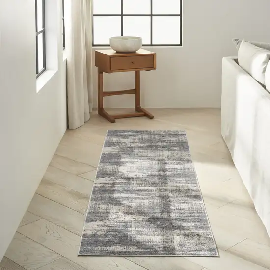 10' Gray Abstract Power Loom Runner Rug Photo 5