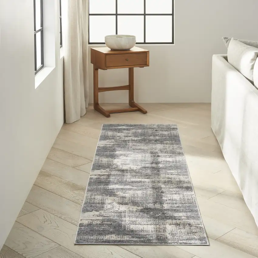 10' Gray Abstract Power Loom Runner Rug Photo 5