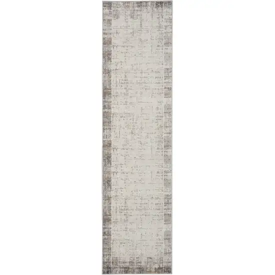 18' Gray Abstract Power Loom Runner Rug Photo 1