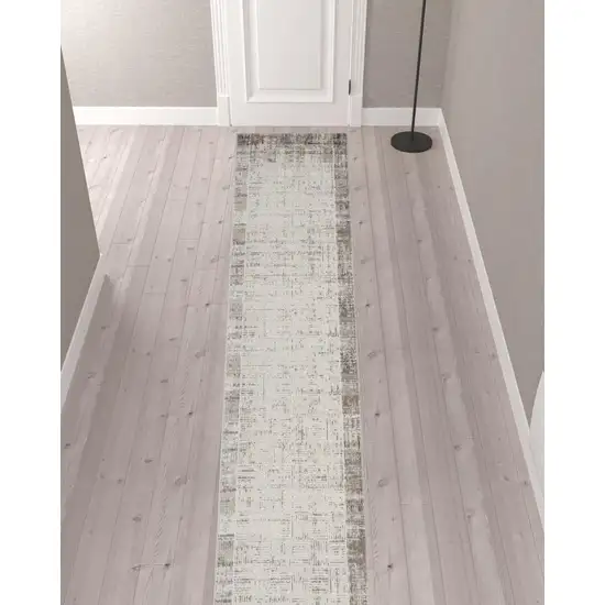 18' Gray Abstract Power Loom Runner Rug Photo 2