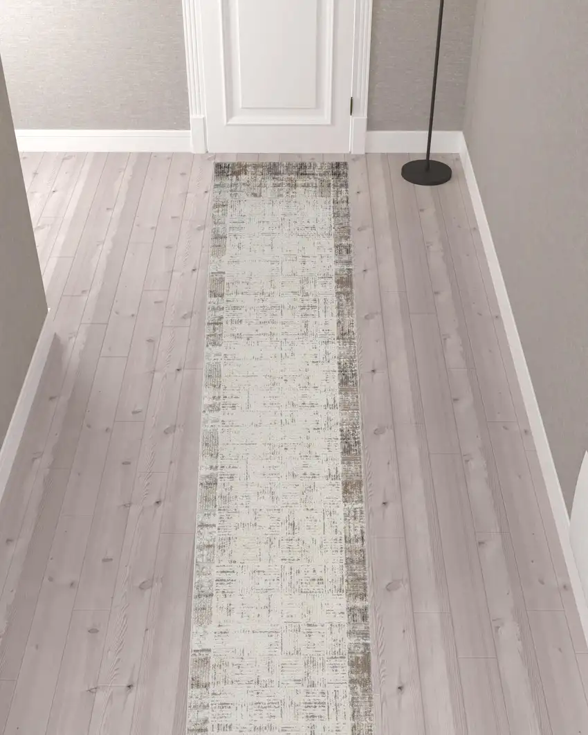 18' Gray Abstract Power Loom Runner Rug Photo 2