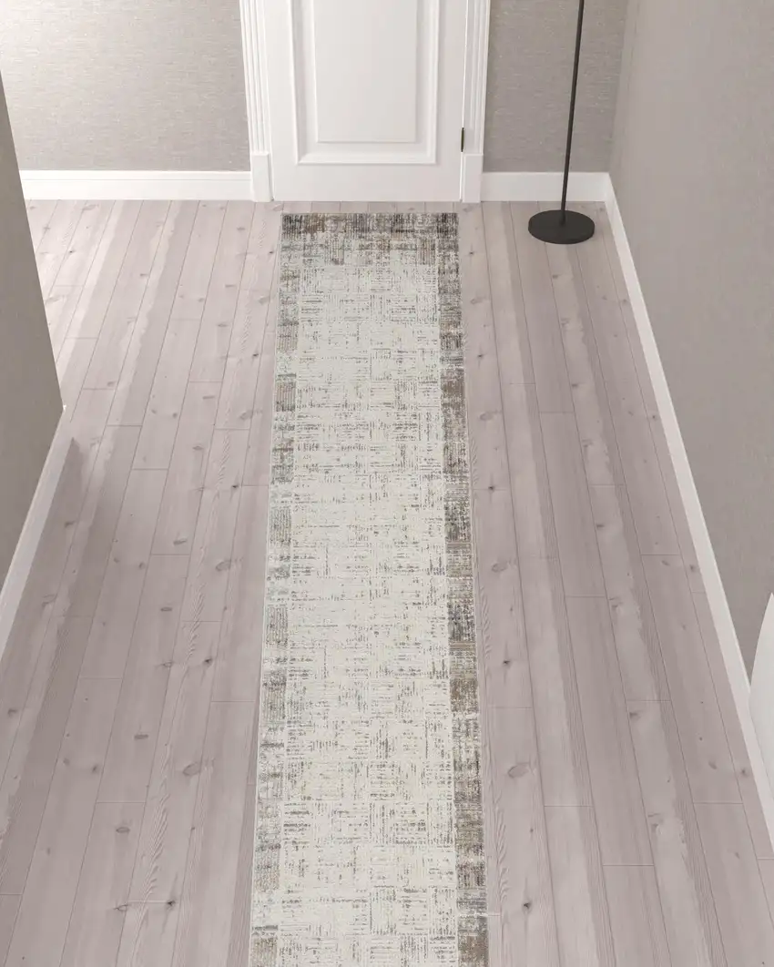 20' Gray Abstract Power Loom Runner Rug Photo 3