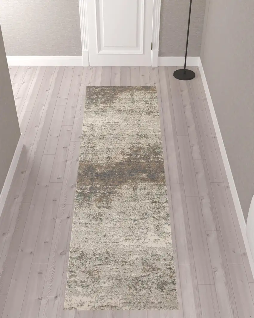10' Gray Abstract Power Loom Runner Rug Photo 2