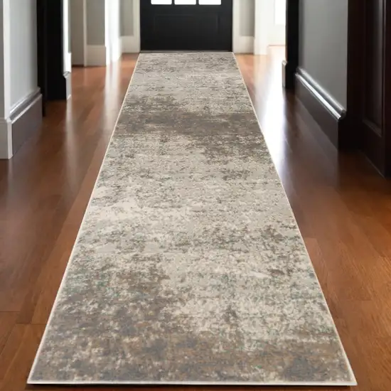 10' Gray and Dark Gray Abstract Power Loom Runner Rug Photo 1