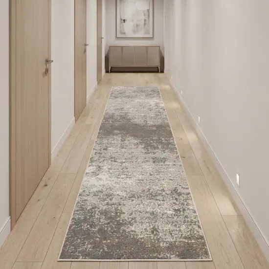 10' Gray and Dark Gray Abstract Power Loom Runner Rug Photo 1