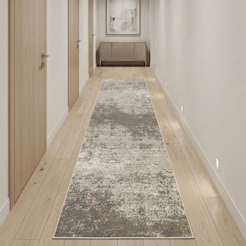 10' Gray and Dark Gray Abstract Power Loom Runner Rug Photo 1