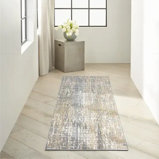 7' Gray Abstract Power Loom Runner Rug Photo 5