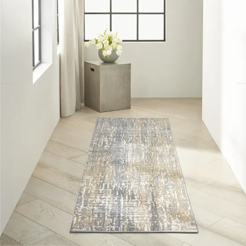 7' Gray Abstract Power Loom Runner Rug Photo 5